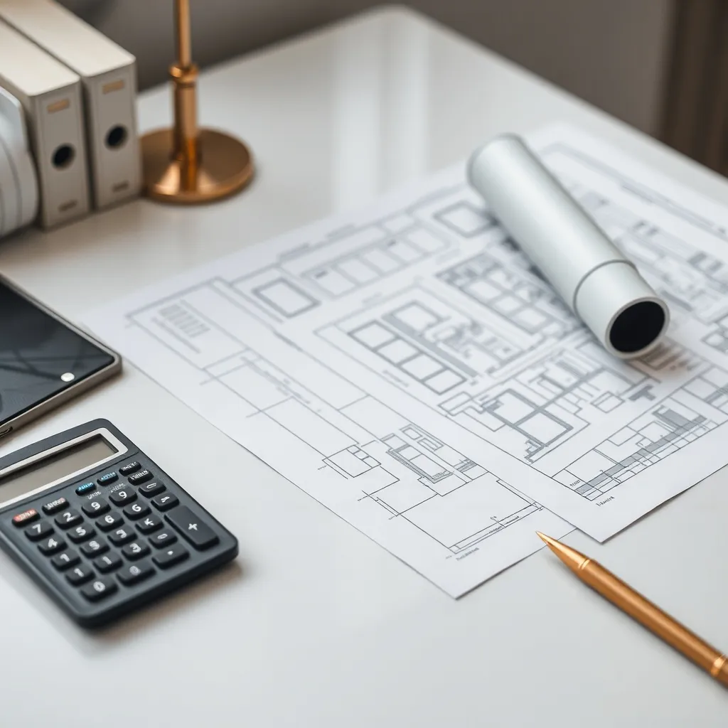 A professional office desk with a calculator, high-end stati