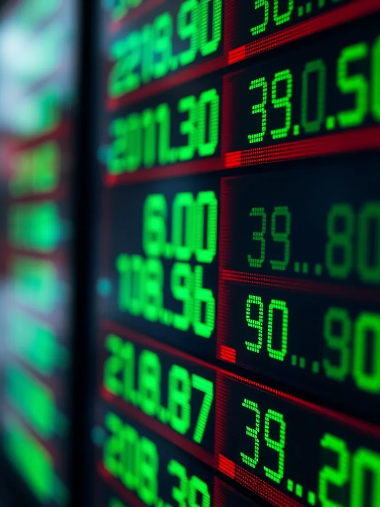 A detailed macro photo of a financial ticker screen showing