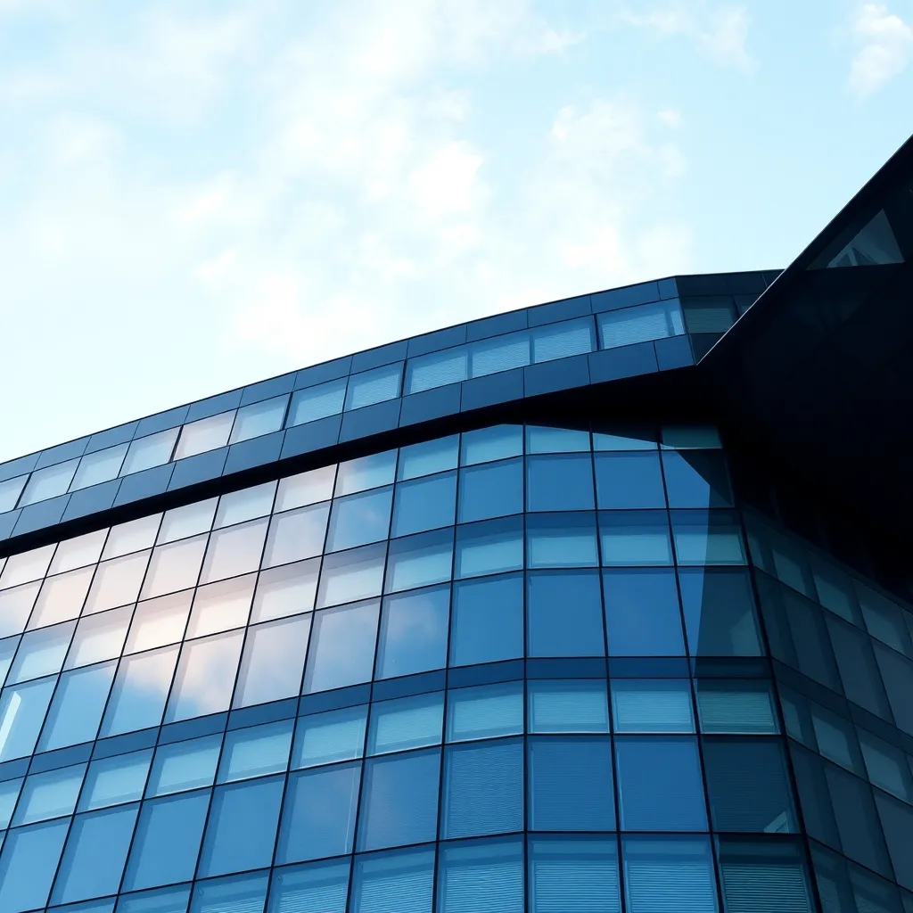 A high-quality architectural photo of a modern glass office